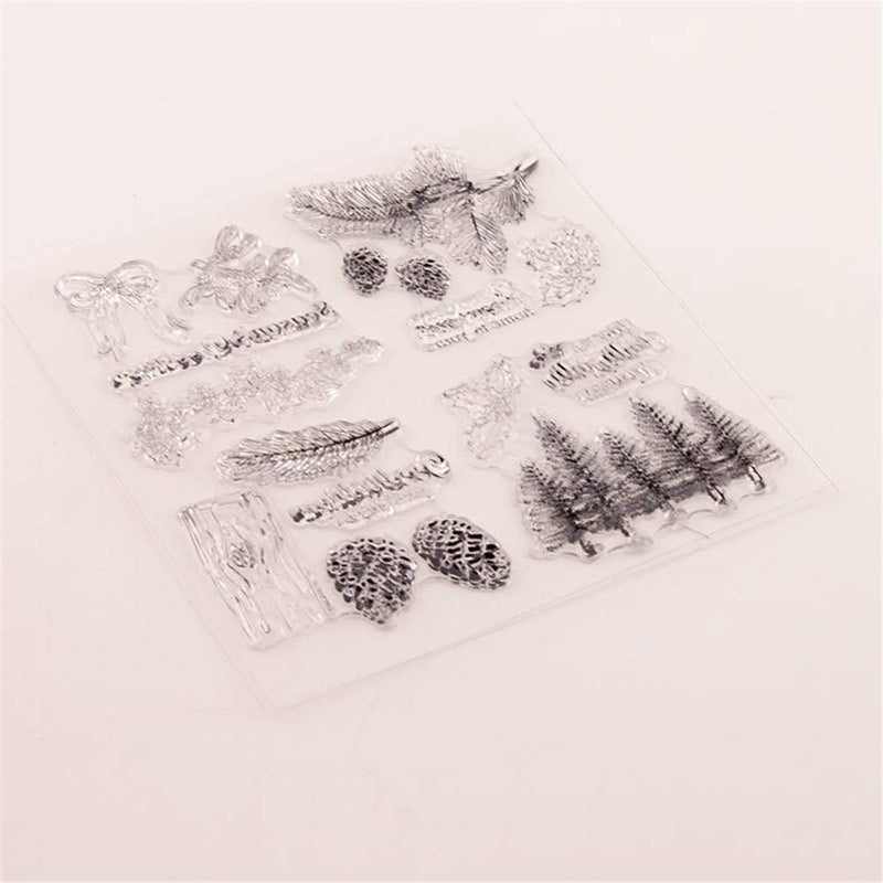 LZBRDY Winter Trees Branch Leaves Pine Cones Bow Clear Rubber Stamps for Card Making and Scrapbooking Christmas Wishes Words Silicone Stamps - Image 5